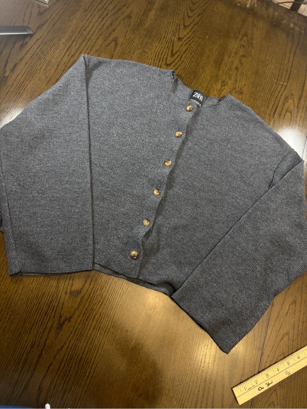 Zara Fall Girl Gray Ribbed Button-Front Cardigan M